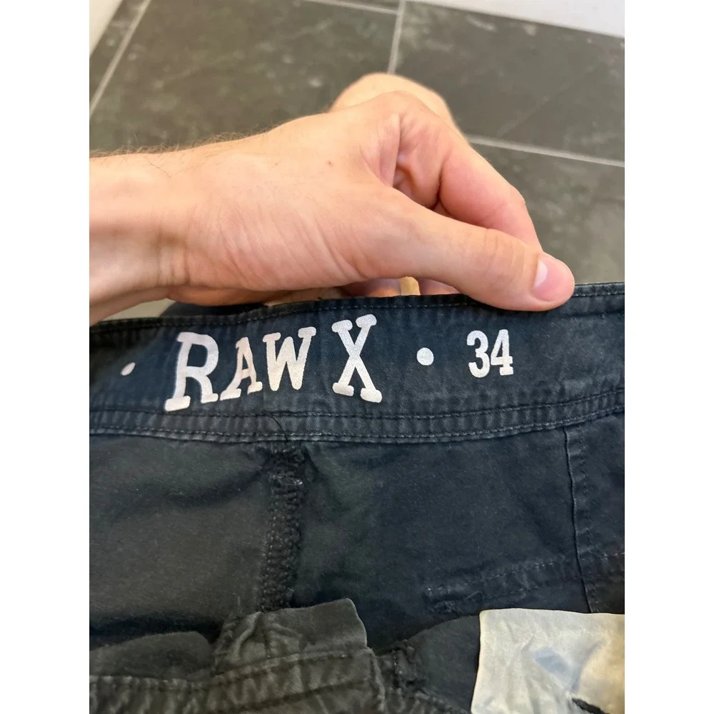 Raw X Mens Cargo Shorts Black Faded Twill Multi Pocket Relaxed Fit Size 34